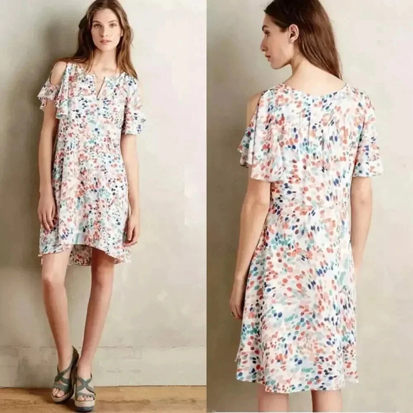 Anthropologie Maeve Flutter Sleeve Watercolor Dress Medium - Picture 1 of 7